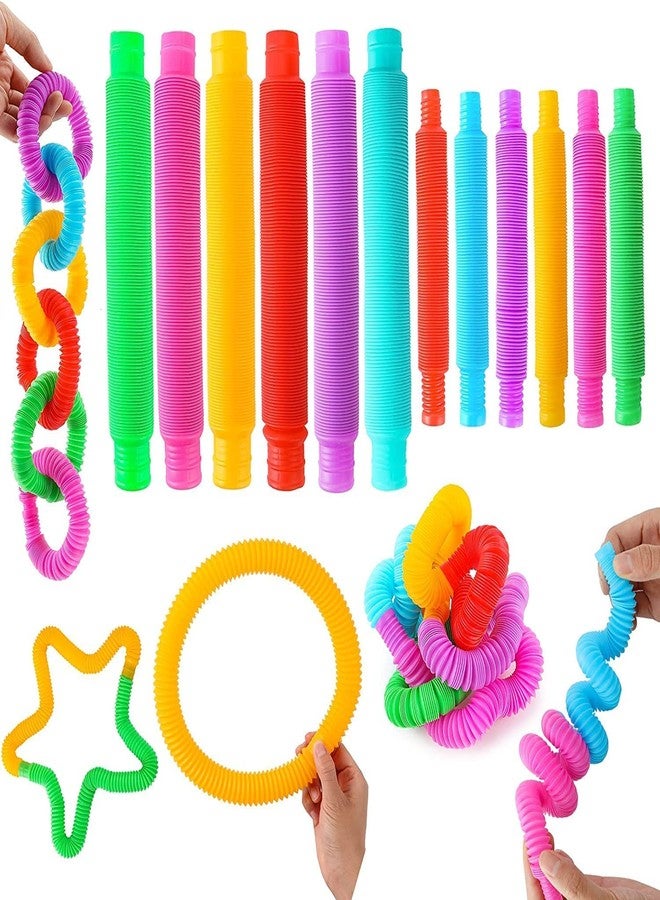 REMANG 12Pcs Pop Tube Fidget Toys Set Fidget Pop Pipe Tube Sensory Toy Ring Pop it Tube Fidget Anxiety Relief Stress Relief Sensory Bendable Stemming Pipe Toy Tube for Kids(Multicolor) - Image 4